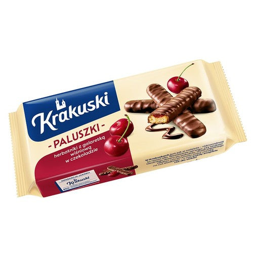 Paluszki z galaretka wisniową w czekoladzie Krakuski 144 g