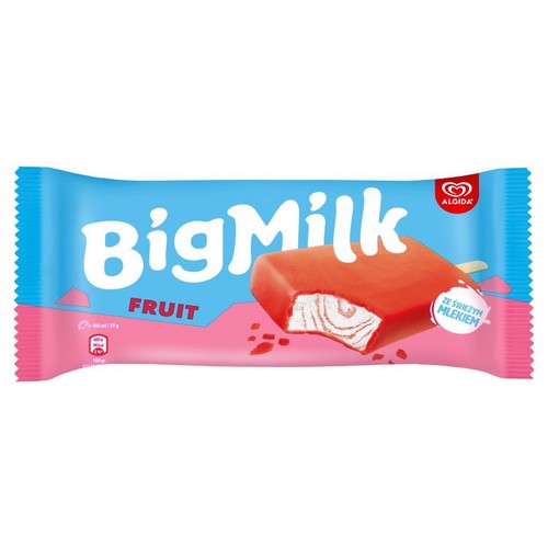 Lody śmietankowe w sorbetowej polewie truskawkowej Big Milk 100 ml