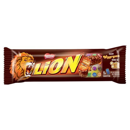 Baton z karmelem i płatkami pszennymi oblany mleczną czekoladą Lion 42 g