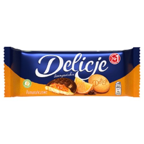 Biszkopty z galaretką pomarańczową oblane czekoladą Delicje 147 g