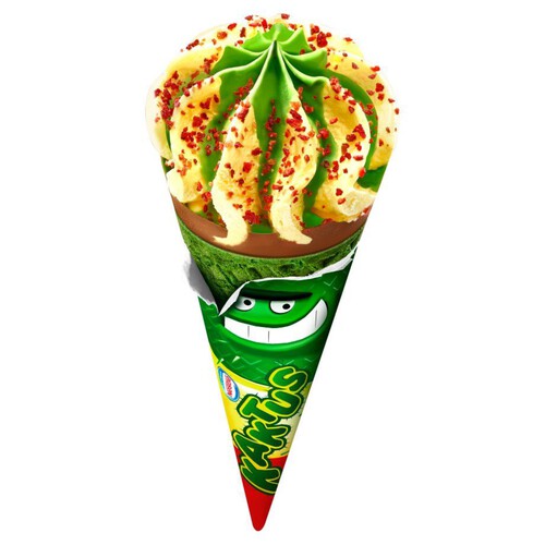 Rożek cytrynowo - truskawkowy z zieloną polewą i kawałkami suszonej truskawki Kaktus 110 ml