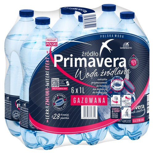 Woda źródlana gazowana Primavera 6 x 1 l