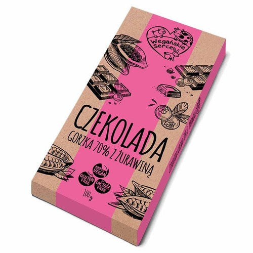Czekolada gorzka 70% z żurawiną Wegańskie Serce 100 g
