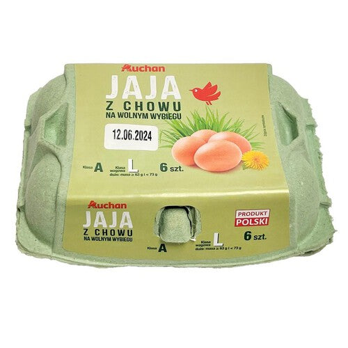 Jaja wolny wybieg Rozmiar L Auchan 6 sztuk