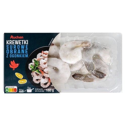 Krewetki surowe obrane z ogonkiem 16/20 Auchan 180 g