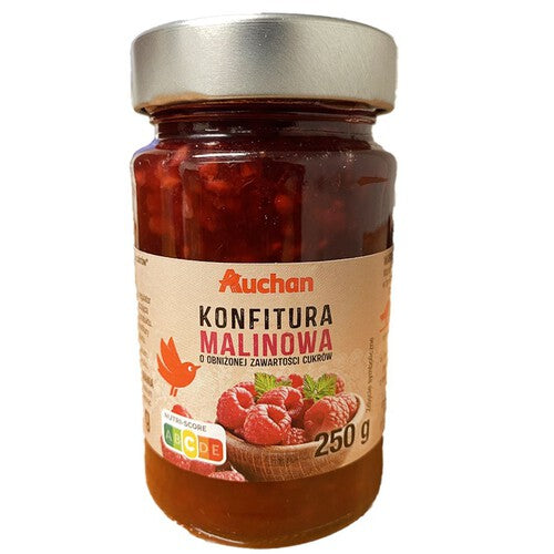 Konfitura malinowa o obniżonej zawartości cukrów Auchan 250 g