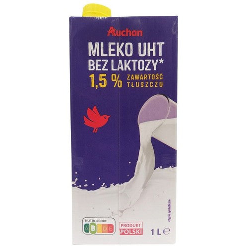 Mleko UHT bez laktozy 1.5 % Auchan 1 l