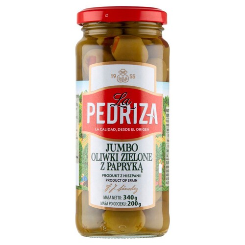 Oliwki jumbo zielone z papryką  La Pedriza 200 g